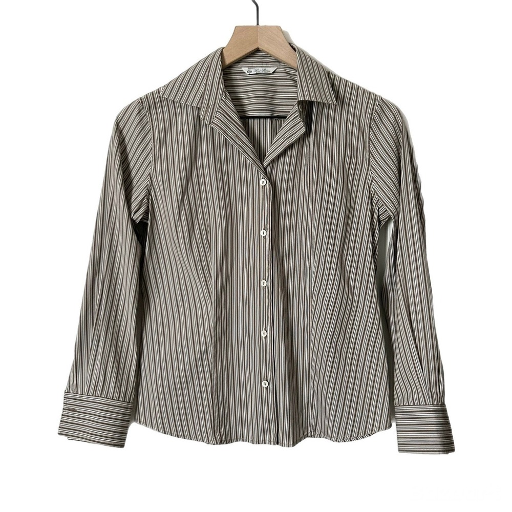 Loro Piana Brown White Striped Cotton Blend Button Down Shirt Size 40 IT Small